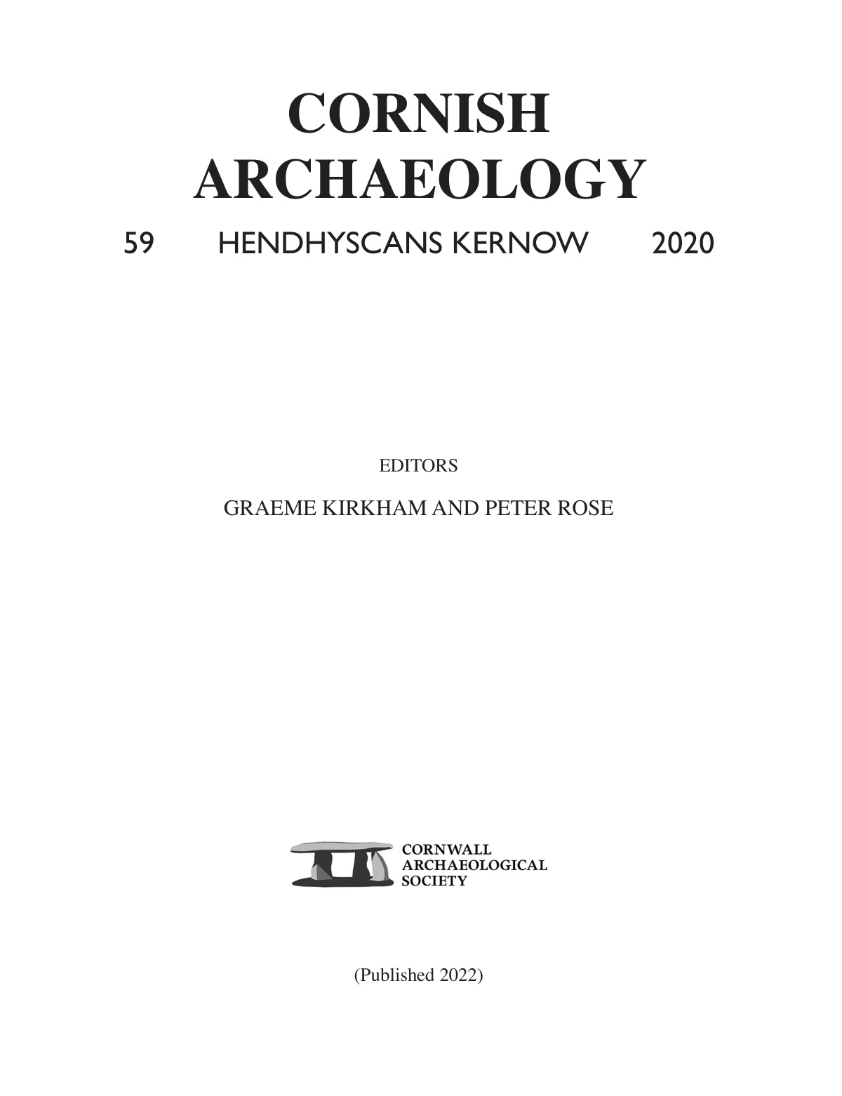 Cover of Cornish Archaeology Volume 59 (2020)